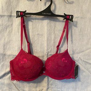 Calvin Klein Black Magenta Lace Push Up Bra-Sz 34B